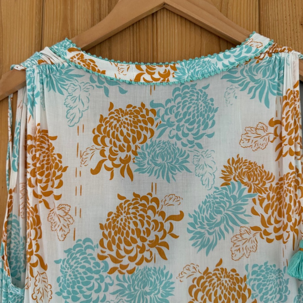 Poupette St Barth Floral PomPom Button Down Sleeveless Maxi Dress Size Small - Picture 11 of 12